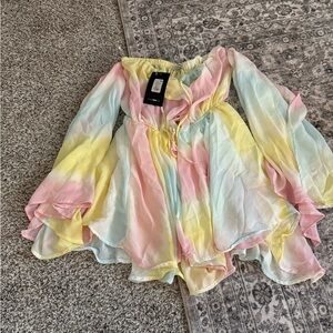 Fashion Nova Multicolor Chiffon Off-Shoulder Romper